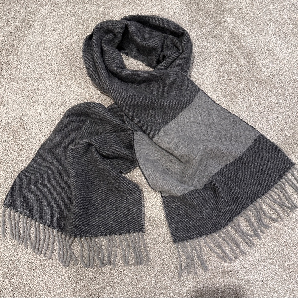 Italian Woolen Treasures 100% Lambswool Scarf Double Sided Unisex Gray 69"